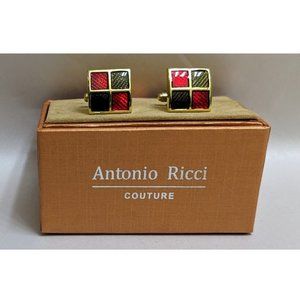 🆕 ART DECO BURGUNDY & STEEL GRAY GOLD PLATED CUFF LINKS - MEN